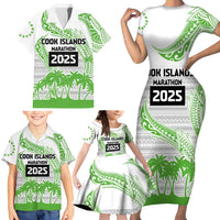 Cook Islands Marathon 2025-Pursuit in Paradise Family Matching Short Sleeve Bodycon Dress and Hawaiian Shirt Green Color LT03 - Polynesian Pride