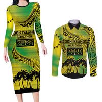 Cook Islands Marathon 2025-Pursuit in Paradise Couples Matching Long Sleeve Bodycon Dress and Long Sleeve Button Shirt Special Edition LT03 Yellow-Green - Polynesian Pride