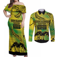 Cook Islands Marathon 2025-Pursuit in Paradise Couples Matching Off Shoulder Maxi Dress and Long Sleeve Button Shirt Special Edition LT03 Yellow-Green - Polynesian Pride