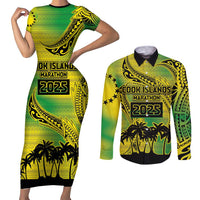 Cook Islands Marathon 2025-Pursuit in Paradise Couples Matching Short Sleeve Bodycon Dress and Long Sleeve Button Shirt Special Edition LT03 Yellow-Green - Polynesian Pride