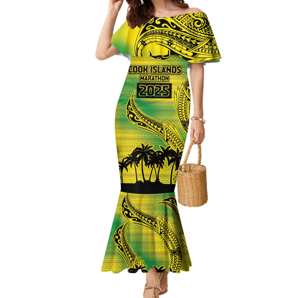 Cook Islands Marathon 2025-Pursuit in Paradise Family Matching Mermaid Dress and Hawaiian Shirt Special Edition LT03 Mom's Dress Yellow-Green - Polynesian Pride