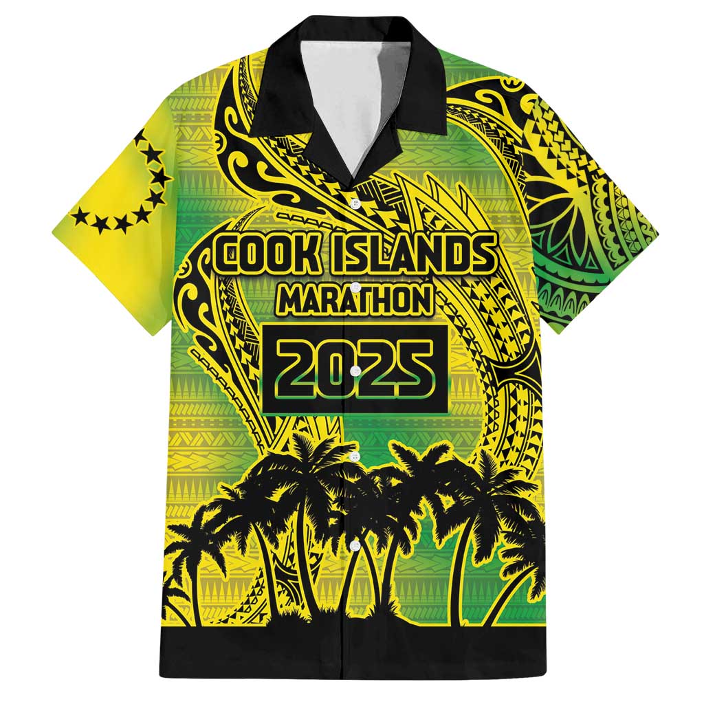 Cook Islands Marathon 2025-Pursuit in Paradise Family Matching Off Shoulder Short Dress and Hawaiian Shirt Special Edition LT03 Dad's Shirt - Short Sleeve Yellow-Green - Polynesian Pride