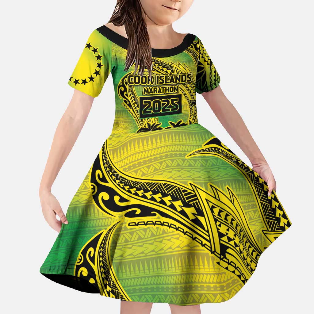 Cook Islands Marathon 2025-Pursuit in Paradise Family Matching Tank Maxi Dress and Hawaiian Shirt Special Edition LT03 Daughter's Dress Yellow-Green - Polynesian Pride