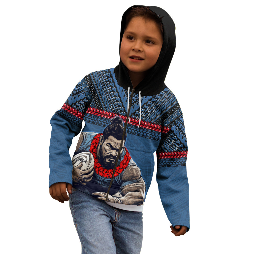 Custom Toa Samoa Rugby Kid Hoodie Samoan Warrior Ula Fala Tribal Pattern LT03