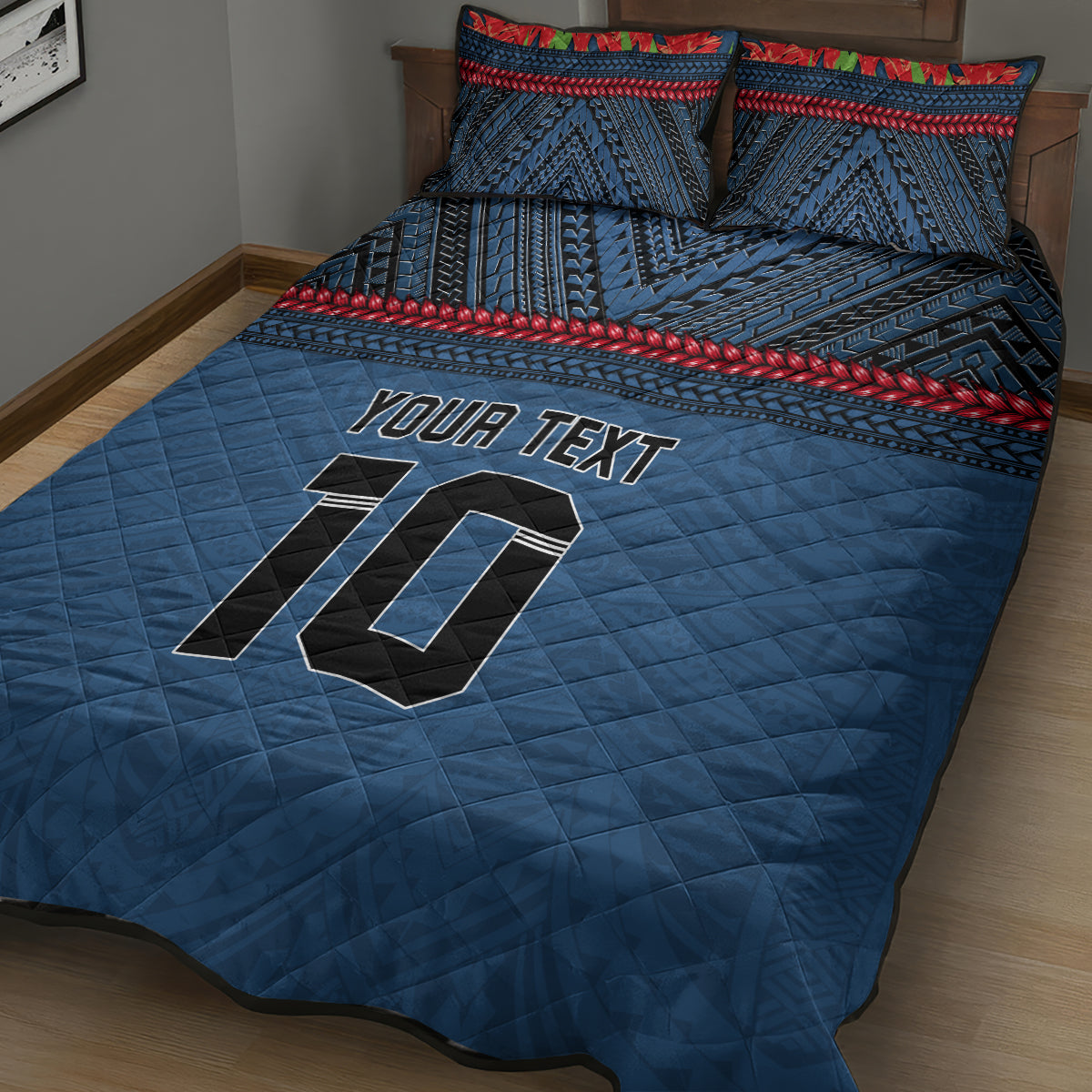 Custom Toa Samoa Rugby Quilt Bed Set Samoan Warrior Ula Fala Tribal Pattern