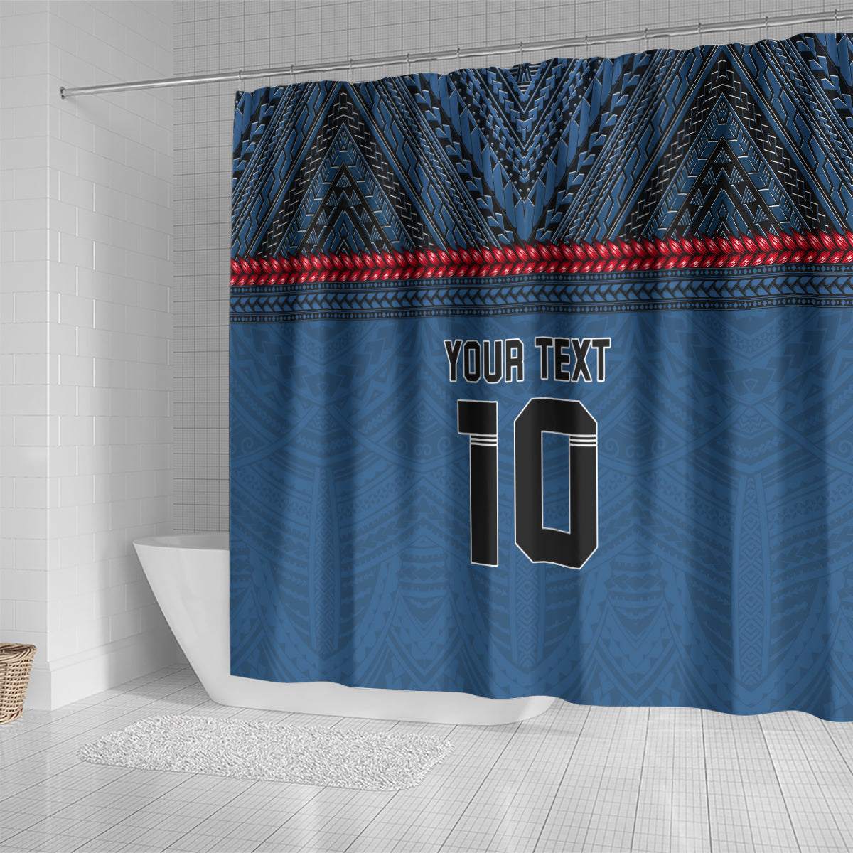 Custom Toa Samoa Rugby Shower Curtain Samoan Warrior Ula Fala Tribal Pattern