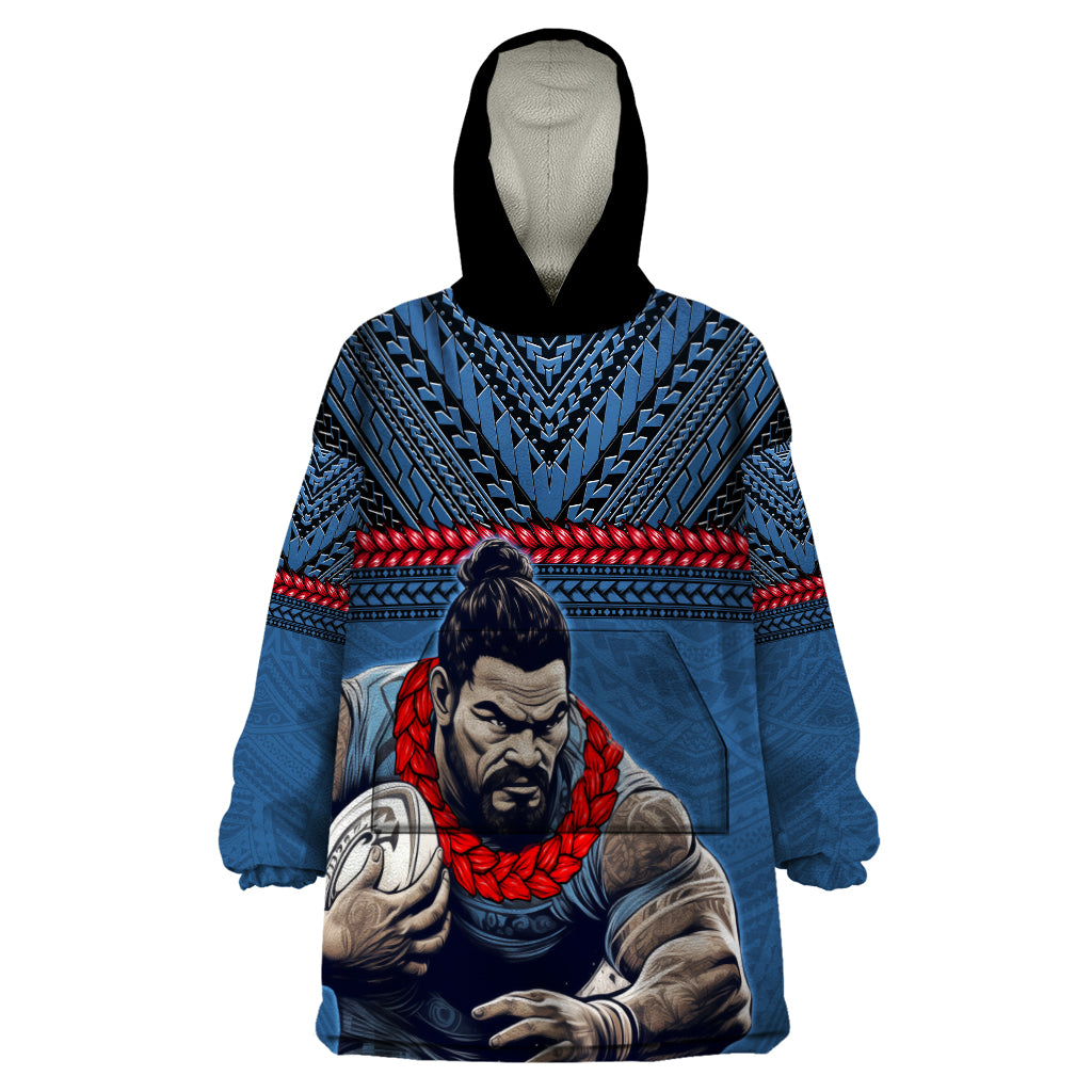 Custom Toa Samoa Rugby Wearable Blanket Hoodie Samoan Warrior Ula Fala Tribal Pattern LT03