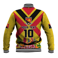 Custom Papua New Guinea Rugby Baseball Jacket Bird of Paradise and Hibiscus Polynesian Pattern Yellow Color LT03