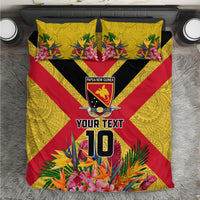 Custom Papua New Guinea Rugby Bedding Set Bird of Paradise and Hibiscus Polynesian Pattern Yellow Color