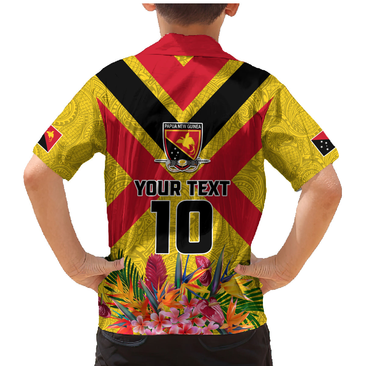 Custom Papua New Guinea Rugby Family Matching Mermaid Dress and Hawaiian Shirt Bird of Paradise and Hibiscus Polynesian Pattern Yellow Color LT03