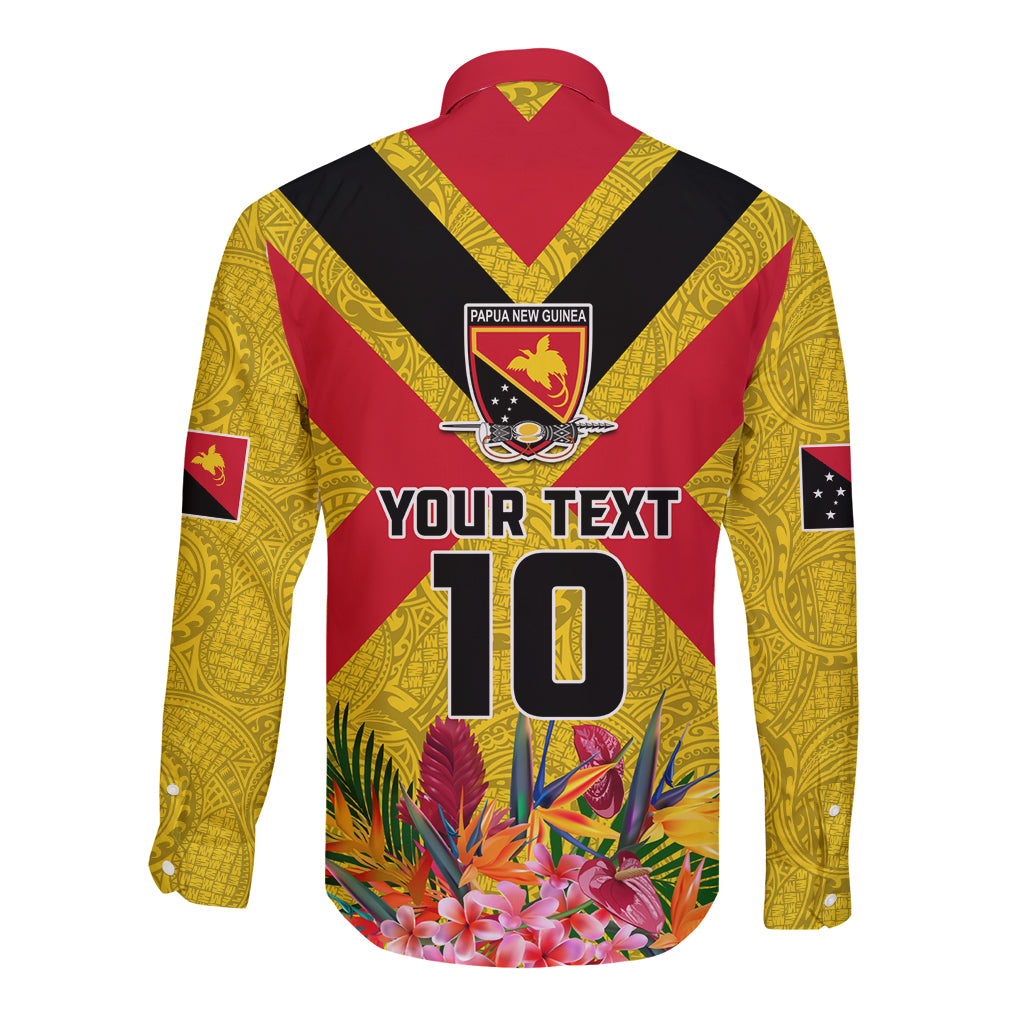 Custom Papua New Guinea Rugby Long Sleeve Button Shirt Bird of Paradise and Hibiscus Polynesian Pattern Yellow Color LT03