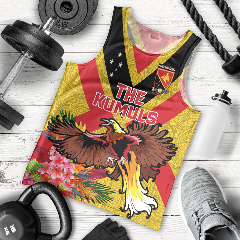 Custom Papua New Guinea Rugby Men Tank Top Bird of Paradise and Hibiscus Polynesian Pattern Yellow Color LT03