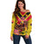 Custom Papua New Guinea Rugby Off Shoulder Sweater Bird of Paradise and Hibiscus Polynesian Pattern Yellow Color LT03