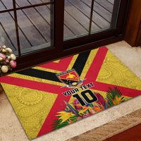 Custom Papua New Guinea Rugby Rubber Doormat Bird of Paradise and Hibiscus Polynesian Pattern Yellow Color
