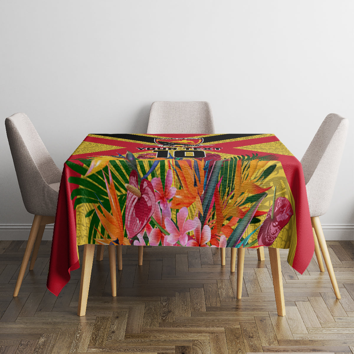 Custom Papua New Guinea Rugby Tablecloth Bird of Paradise and Hibiscus Polynesian Pattern Yellow Color