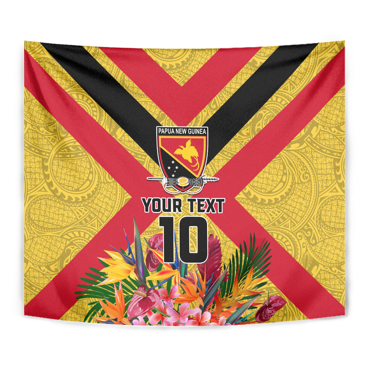 Custom Papua New Guinea Rugby Tapestry Bird of Paradise and Hibiscus Polynesian Pattern Yellow Color