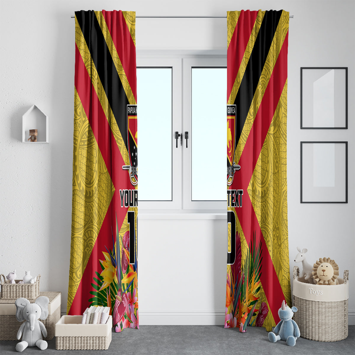 Custom Papua New Guinea Rugby Window Curtain Bird of Paradise and Hibiscus Polynesian Pattern Yellow Color LT03 - Polynesian Pride