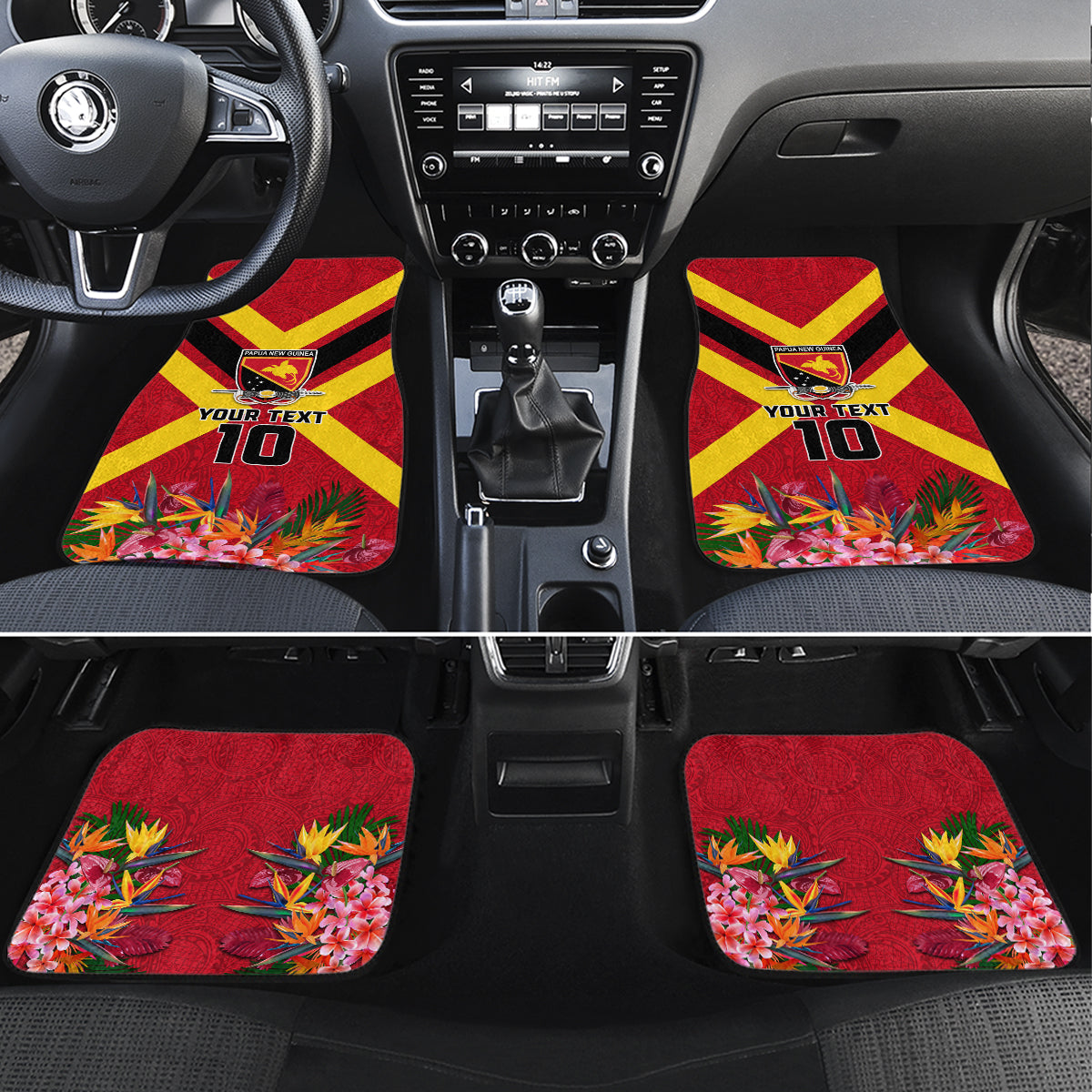 Custom Papua New Guinea Rugby Car Mats Bird of Paradise and Hibiscus Polynesian Pattern Red Color