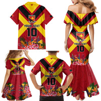 Custom Papua New Guinea Rugby Family Matching Mermaid Dress and Hawaiian Shirt Bird of Paradise and Hibiscus Polynesian Pattern Red Color LT03