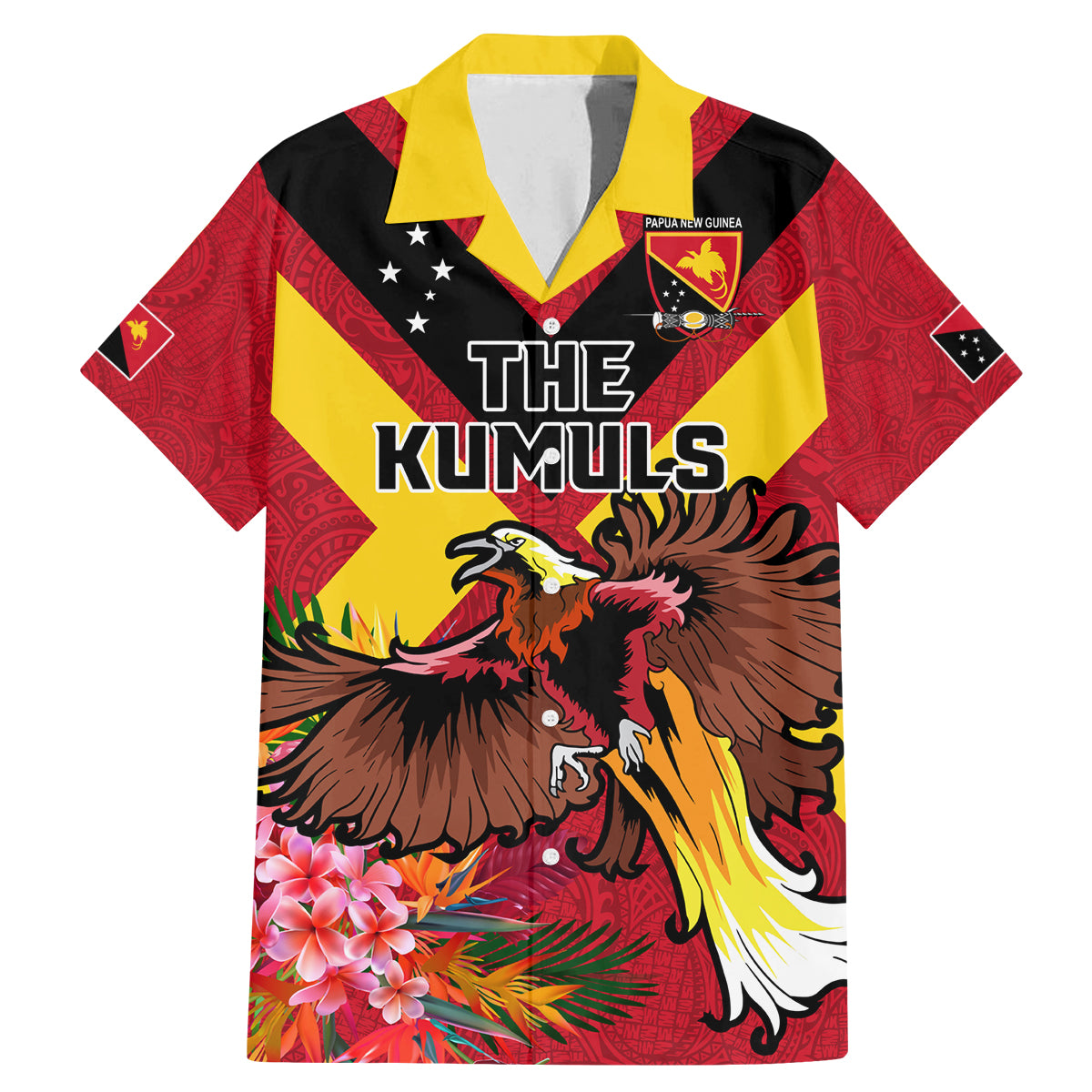 Custom Papua New Guinea Rugby Family Matching Mermaid Dress and Hawaiian Shirt Bird of Paradise and Hibiscus Polynesian Pattern Red Color LT03