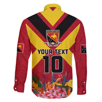 Custom Papua New Guinea Rugby Family Matching Off The Shoulder Long Sleeve Dress and Hawaiian Shirt Bird of Paradise and Hibiscus Polynesian Pattern Red Color LT03