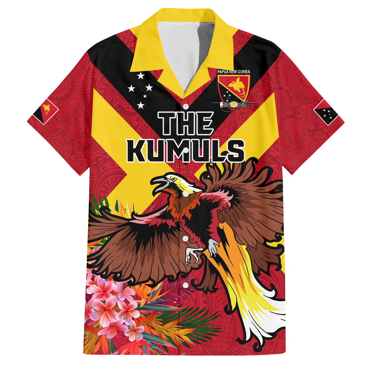 Custom Papua New Guinea Rugby Family Matching Off Shoulder Short Dress and Hawaiian Shirt Bird of Paradise and Hibiscus Polynesian Pattern Red Color LT03