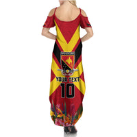 Custom Papua New Guinea Rugby Family Matching Summer Maxi Dress and Hawaiian Shirt Bird of Paradise and Hibiscus Polynesian Pattern Red Color LT03