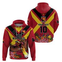 Custom Papua New Guinea Rugby Hoodie Bird of Paradise and Hibiscus Polynesian Pattern Red Color LT03