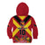 Custom Papua New Guinea Rugby Kid Hoodie Bird of Paradise and Hibiscus Polynesian Pattern Red Color LT03