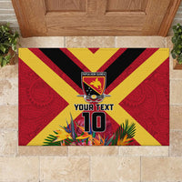 Custom Papua New Guinea Rugby Rubber Doormat Bird of Paradise and Hibiscus Polynesian Pattern Red Color