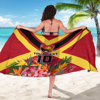 Custom Papua New Guinea Rugby Sarong Bird of Paradise and Hibiscus Polynesian Pattern Red Color