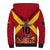 Custom Papua New Guinea Rugby Sherpa Hoodie Bird of Paradise and Hibiscus Polynesian Pattern Red Color LT03