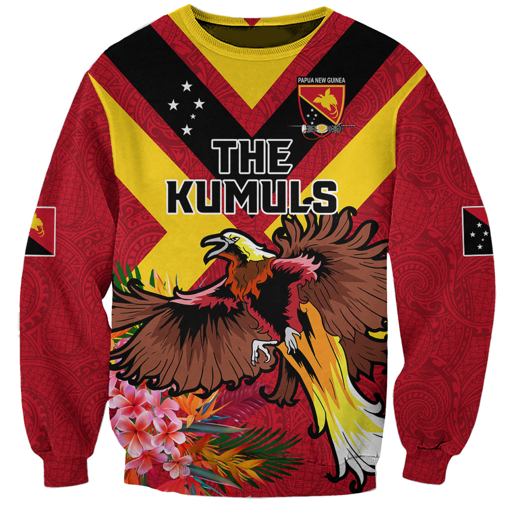Custom Papua New Guinea Rugby Sweatshirt Bird of Paradise and Hibiscus Polynesian Pattern Red Color LT03