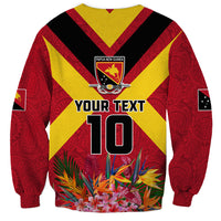 Custom Papua New Guinea Rugby Sweatshirt Bird of Paradise and Hibiscus Polynesian Pattern Red Color LT03