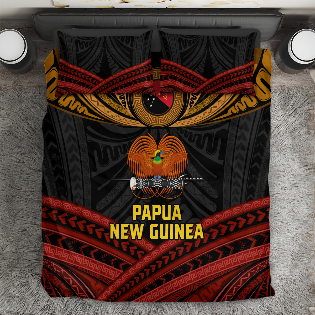 Papua New Guinea Bird-of-Paradise Bedding Set Coat of Arms and Tribal Patterns