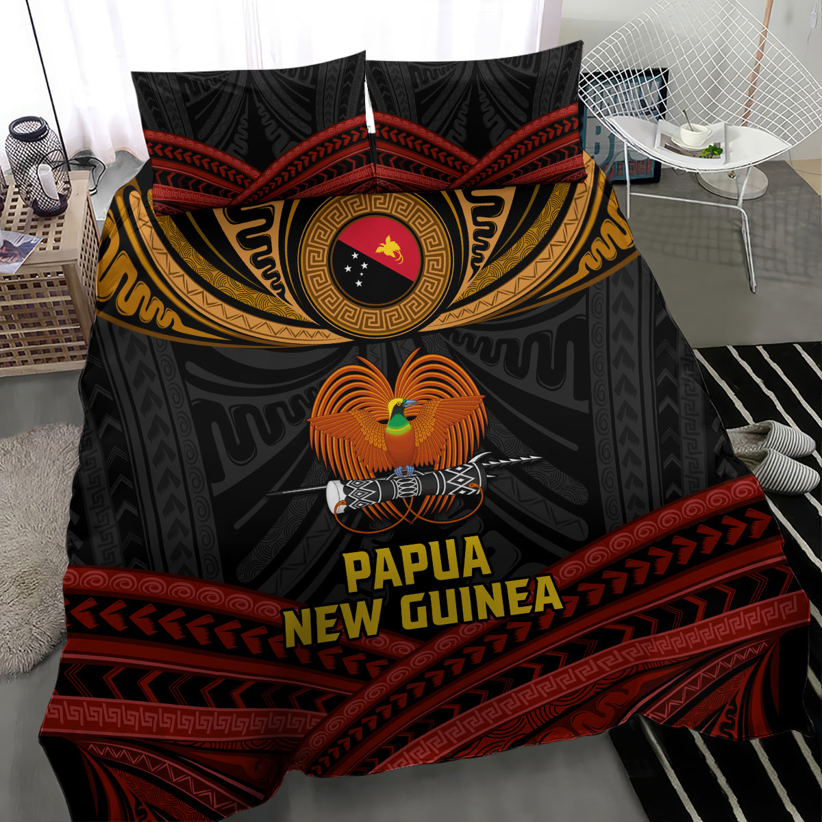 Papua New Guinea Bird-of-Paradise Bedding Set Coat of Arms and Tribal Patterns