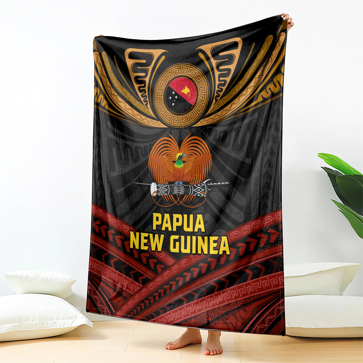 Papua New Guinea Bird-of-Paradise Blanket Coat of Arms and Tribal Patterns LT03 - Polynesian Pride