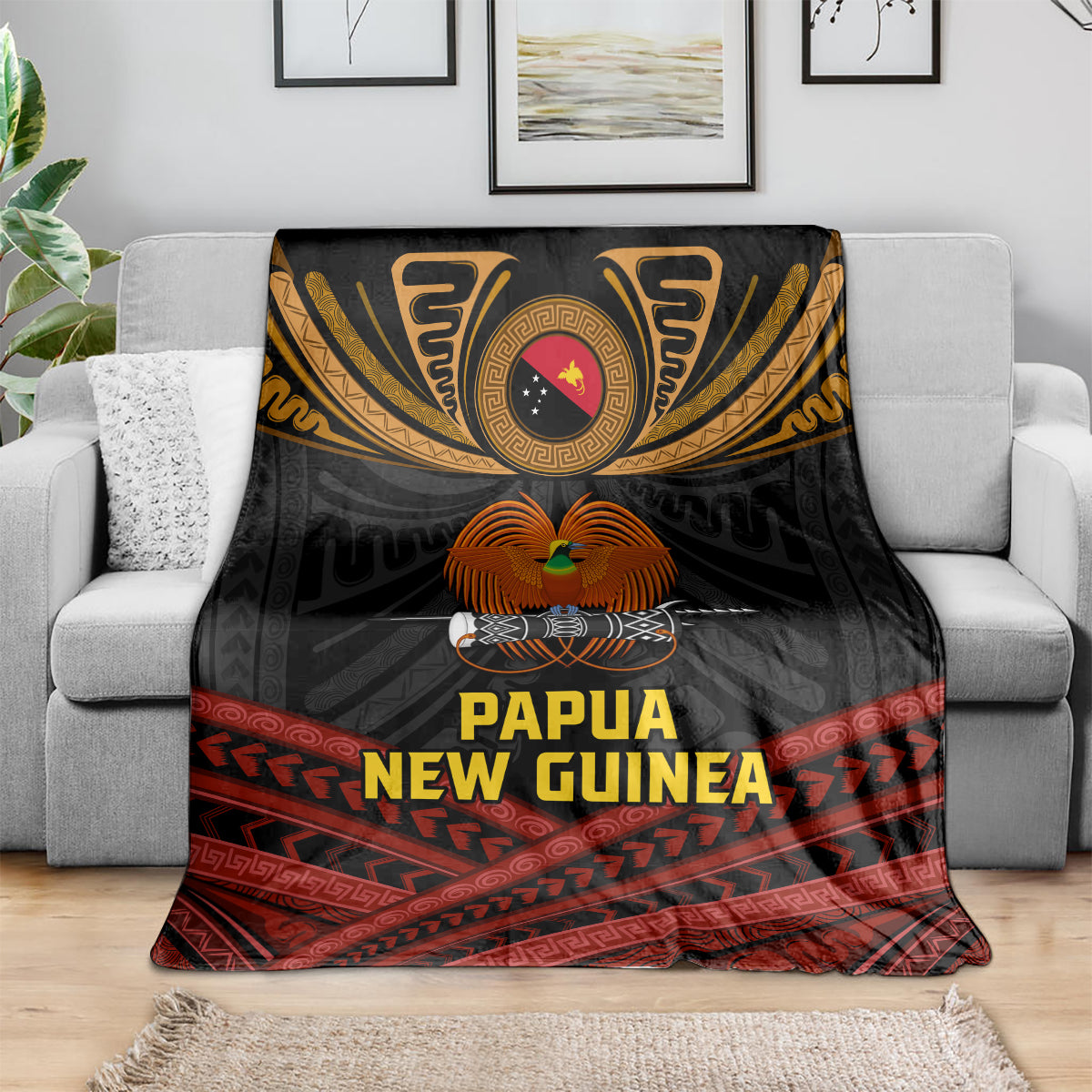 Papua New Guinea Bird-of-Paradise Blanket Coat of Arms and Tribal Patterns LT03 - Polynesian Pride