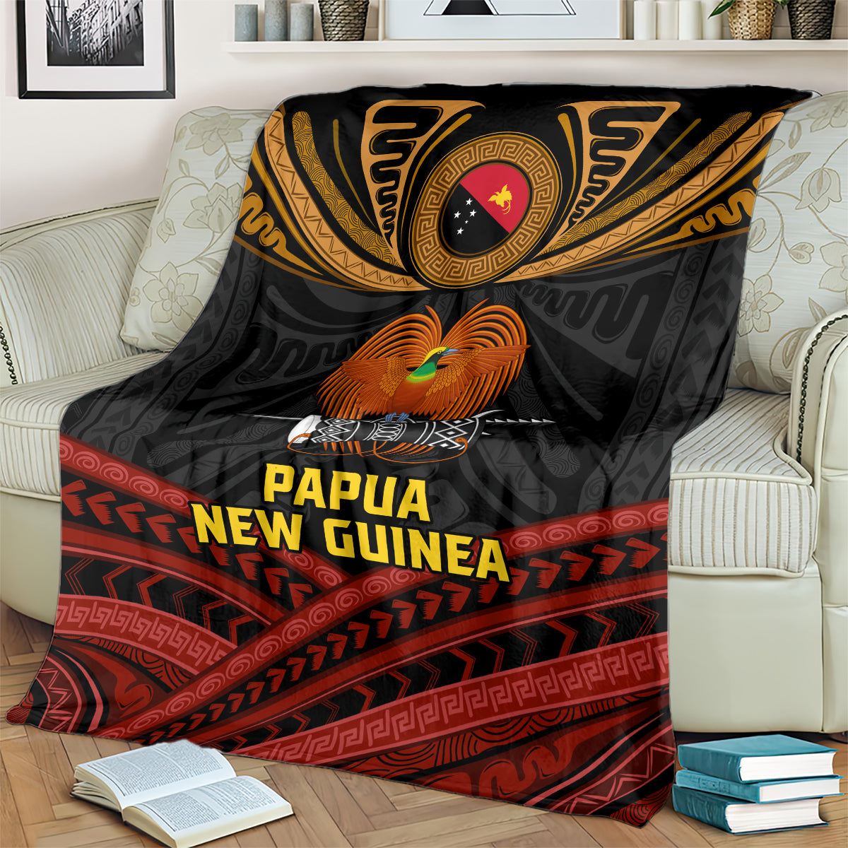 Papua New Guinea Bird-of-Paradise Blanket Coat of Arms and Tribal Patterns LT03 - Polynesian Pride