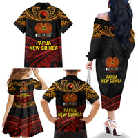 Papua New Guinea Bird-of-Paradise Family Matching Off The Shoulder Long Sleeve Dress and Hawaiian Shirt Coat of Arms and Tribal Patterns LT03 - Polynesian Pride