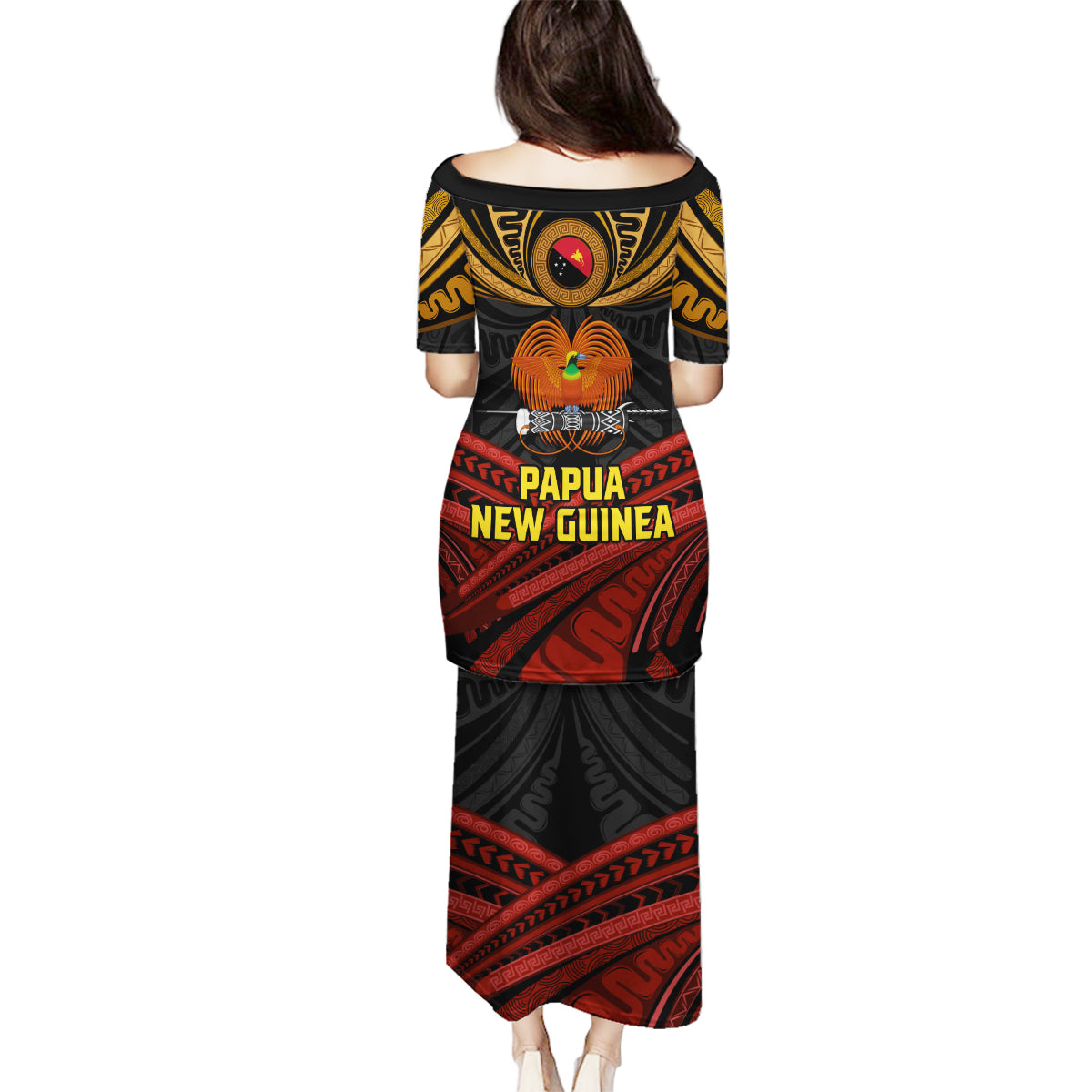 Papua New Guinea Bird-of-Paradise Family Matching Puletasi and Hawaiian Shirt Coat of Arms and Tribal Patterns LT03 - Polynesian Pride