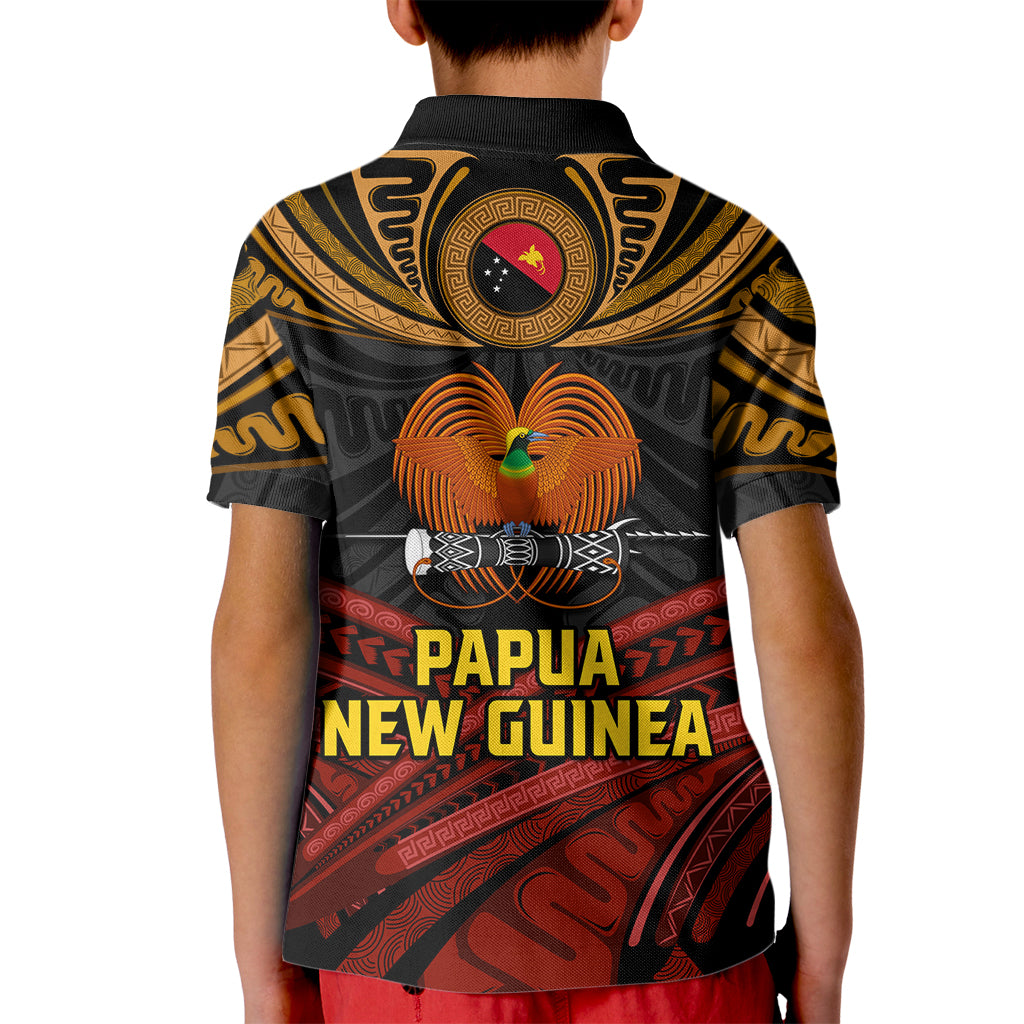 Papua New Guinea Bird-of-Paradise Kid Polo Shirt Coat of Arms and Tribal Patterns LT03 - Polynesian Pride