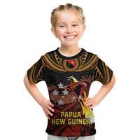 Papua New Guinea Bird-of-Paradise Kid T Shirt Coat of Arms and Tribal Patterns LT03 Black - Polynesian Pride
