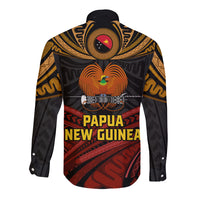 Papua New Guinea Bird-of-Paradise Long Sleeve Button Shirt Coat of Arms and Tribal Patterns LT03 - Polynesian Pride