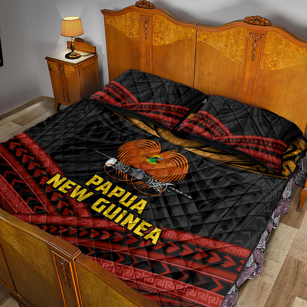 Papua New Guinea Bird-of-Paradise Quilt Bed Set Coat of Arms and Tribal Patterns