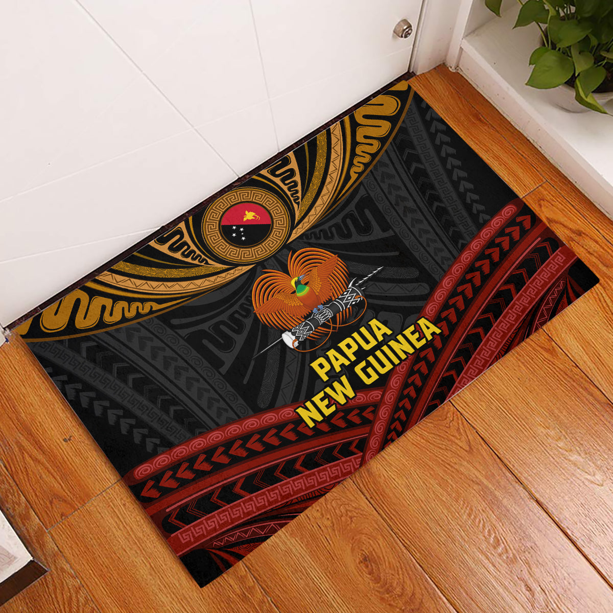 Papua New Guinea Bird-of-Paradise Rubber Doormat Coat of Arms and Tribal Patterns