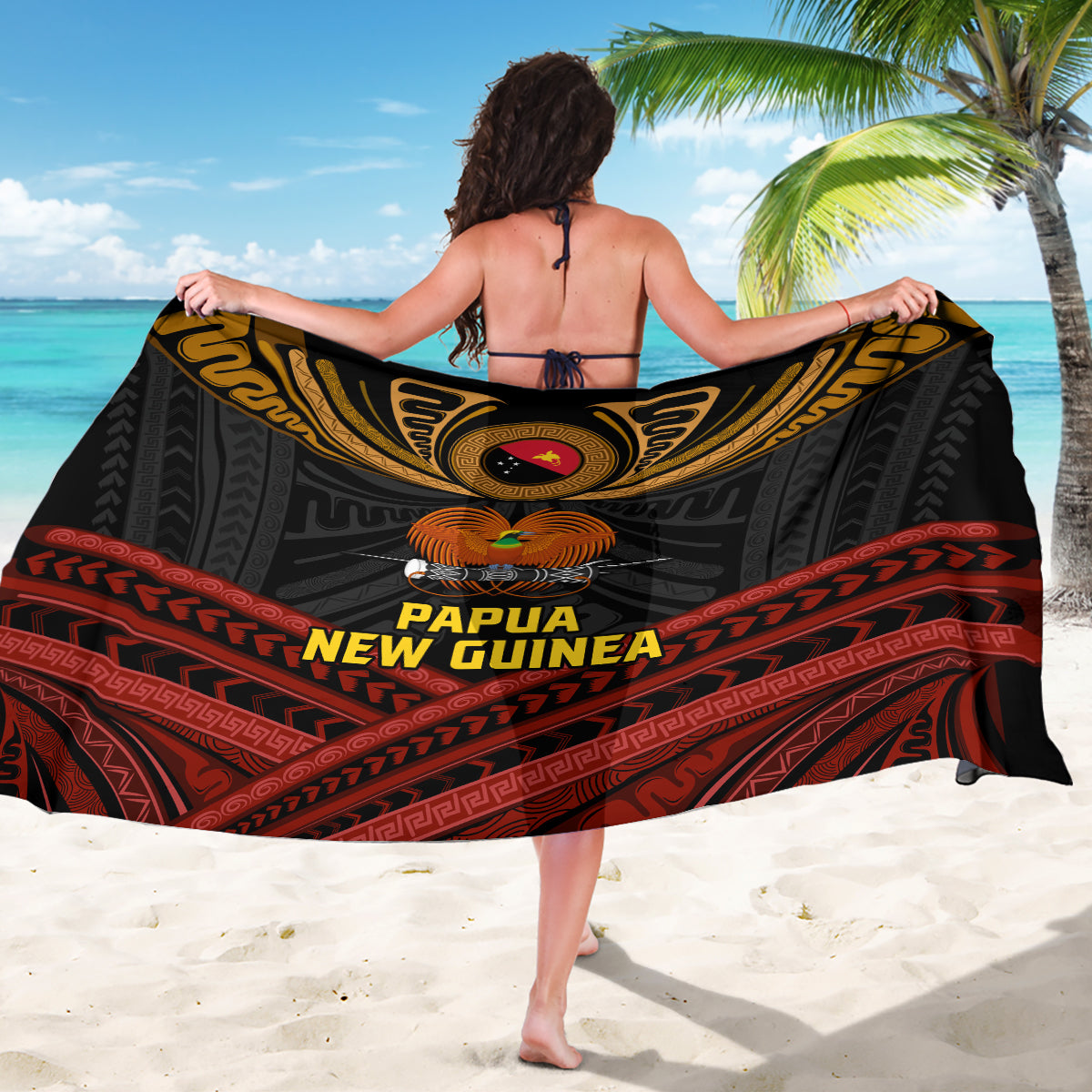 Papua New Guinea Bird-of-Paradise Sarong Coat of Arms and Tribal Patterns