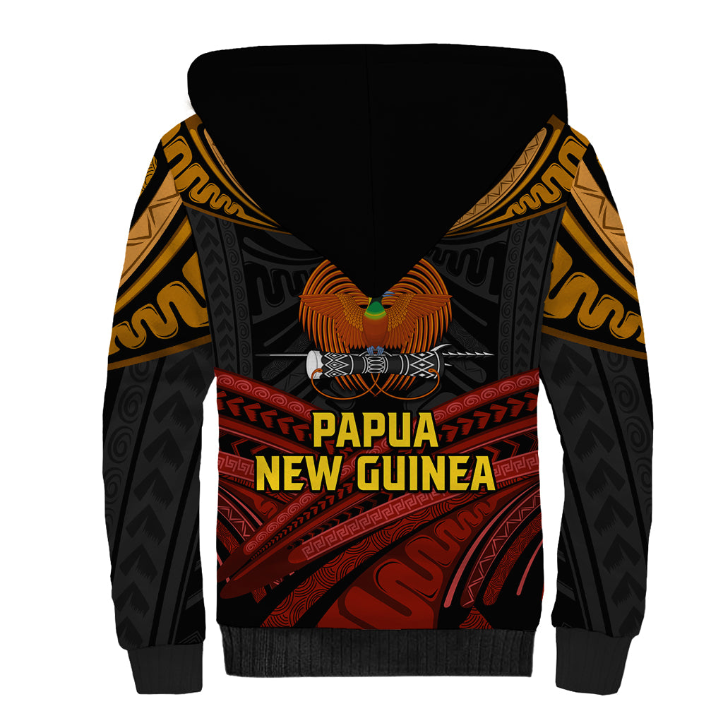 Papua New Guinea Bird-of-Paradise Sherpa Hoodie Coat of Arms and Tribal Patterns LT03 - Polynesian Pride