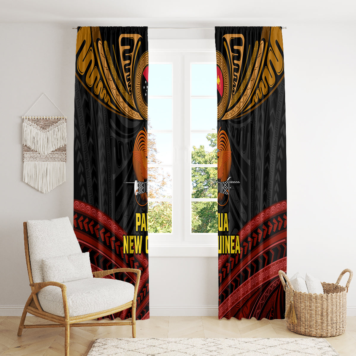 Papua New Guinea Bird-of-Paradise Window Curtain Coat of Arms and Tribal Patterns LT03 - Polynesian Pride
