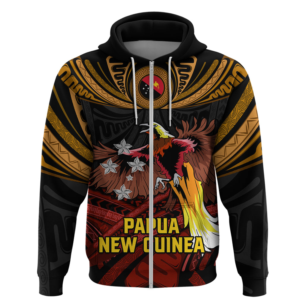 Papua New Guinea Bird-of-Paradise Zip Hoodie Coat of Arms and Tribal Patterns LT03 Zip Hoodie Black - Polynesian Pride
